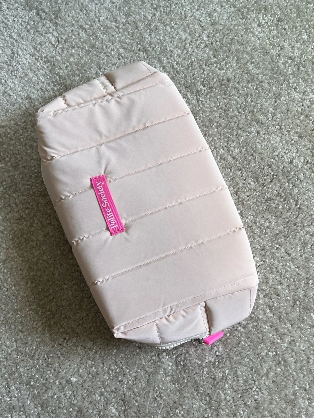 Polite Society Pink Quilted Makeup Bag with Lip Plumper and Setting Powder NWT